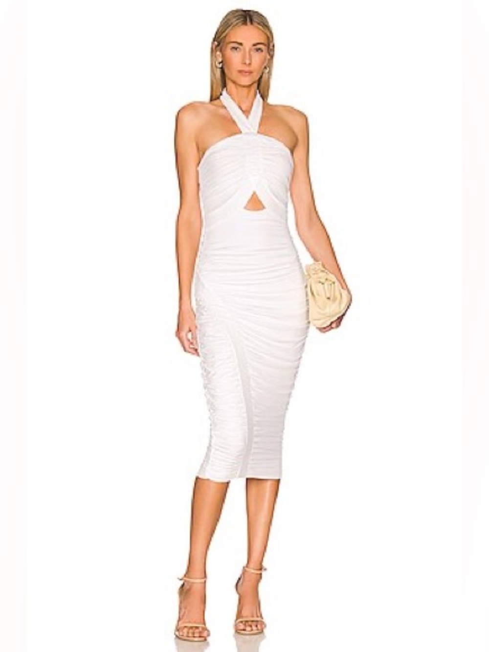 Bailey 44 Maive White Ruched Halter Midi Dress XS Bachelorette Bridal